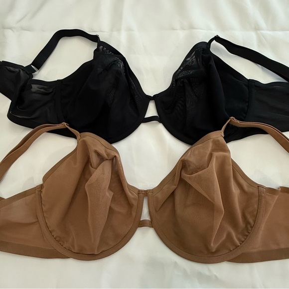 2 Auden Mesh Unlined Bras Size 42DDD EUC Black & Tan - Picture 3 of 5